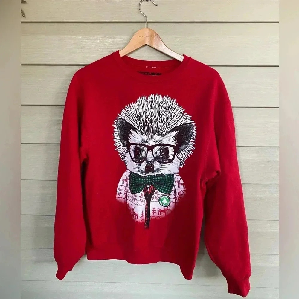 Holiday Christmas crewneck dapper hedgehog sweatshirt size M FIFTH SUN cutesy